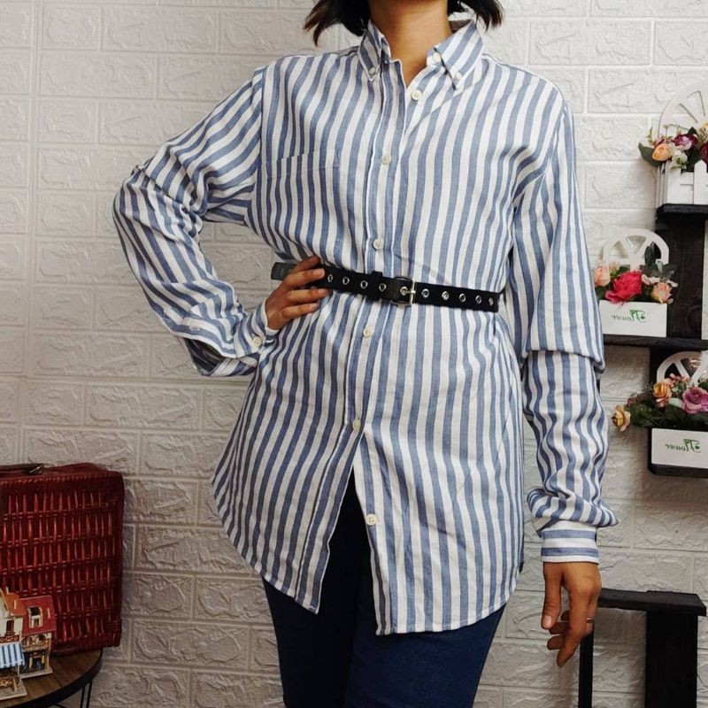 KEMEJA H&M, KEMEJA GARIS/STRIPE VINTAGE MURAH