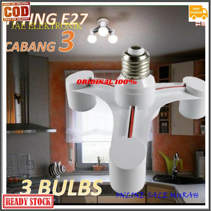 G491 Sambungan lampu cabang 3 original fiting fitting dua hias belajar penerang spiral Holder Connector Extention pemanjang soket Bohlam Ulir Lamp Downlight led bohlam fleksible 3in1  Fitting Lampu 2 cabang satu fitting bs untuk 3 lampu Fitting Standar E2