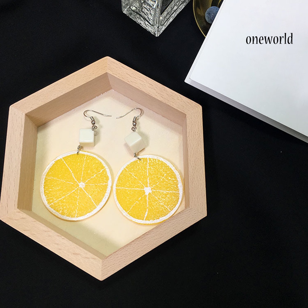 OW@ Lovely Lemon Orange Slice Hook Earrings Women Acrylic Fruit Jewelry Party Gift