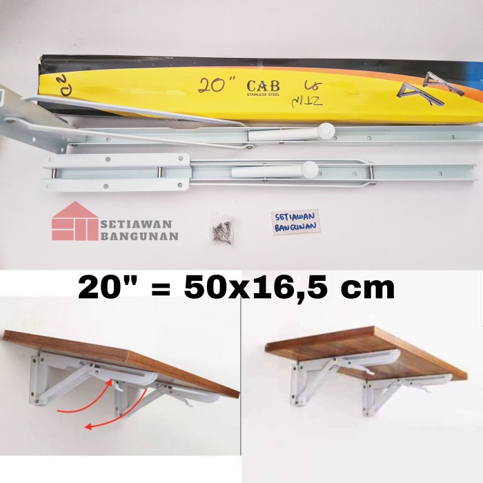 Bracket Engsel Siku Lipat Meja Siku Sokong Stainless Cab 20" 50 Cm