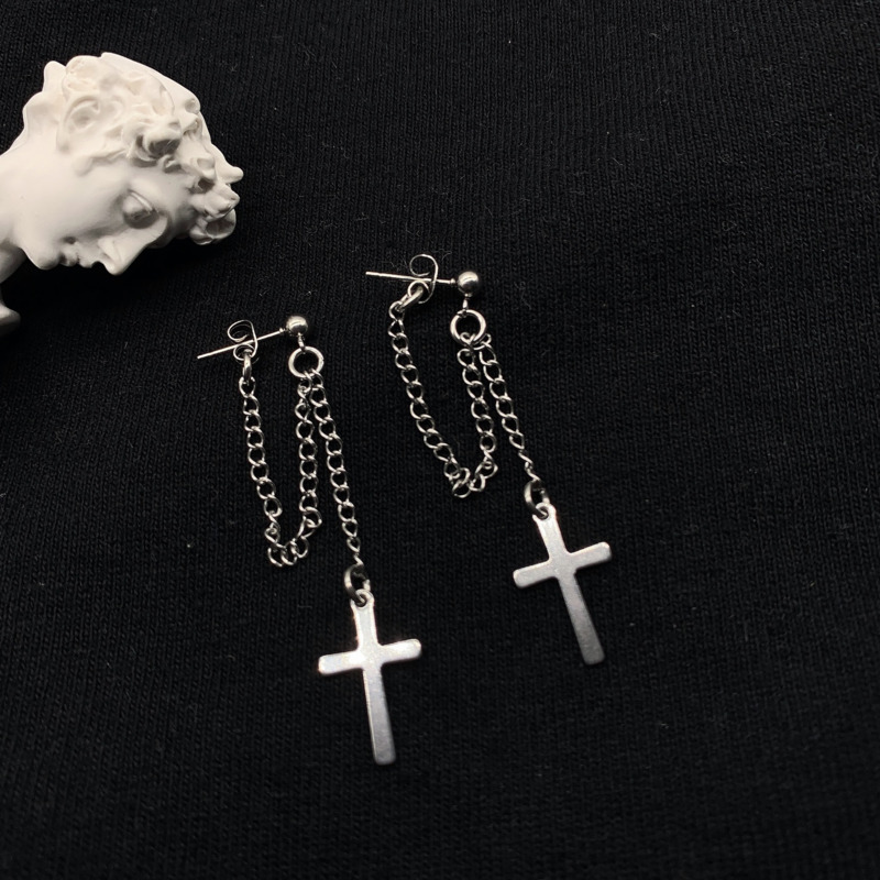 Chain Cross Earrings Trendy Personality Korea