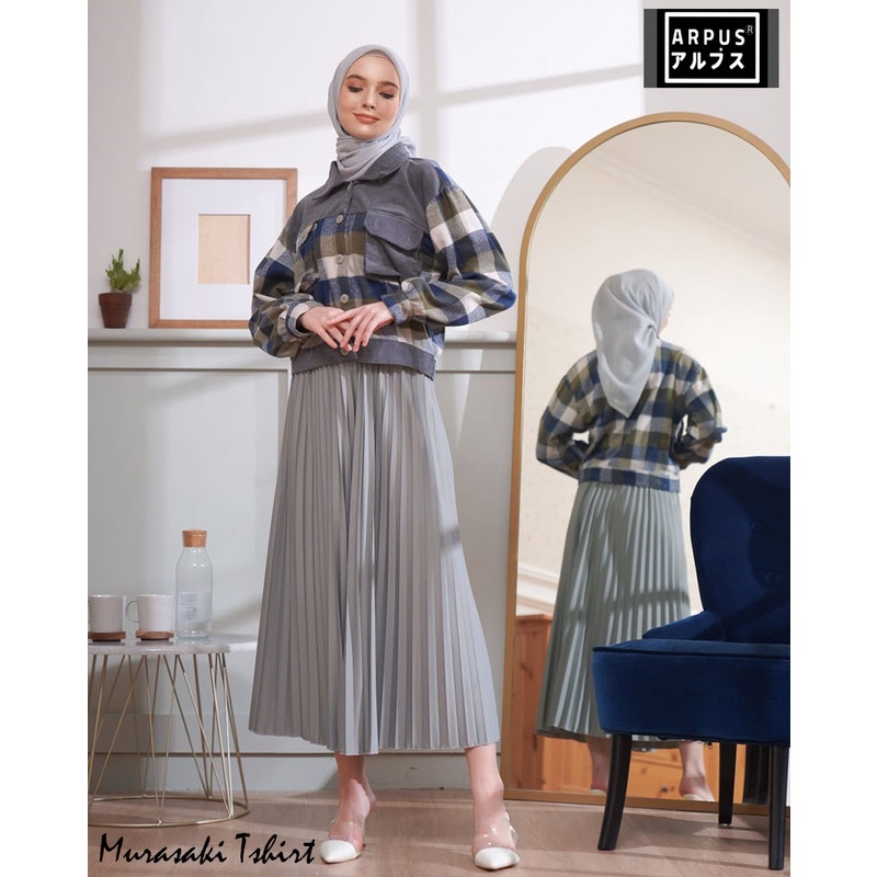 FERDONEN STORE - Kemeja Flannel Wanita Crop Top - Murasaki Tshirt Flannel - Kemeja Kotak-Kotak Crop 