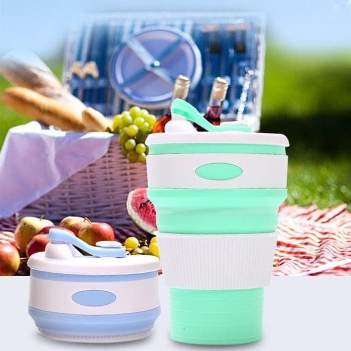 CTL Cup Traveling Lipat Collapsible Silicone Foldable Gelas 350ML Botol Minum Lipat