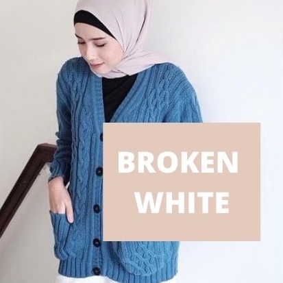CABLE CARDY kardigan rajut kepang jumbo wanita panjang cardigan kancing oversize tebal terbaru impor-BROKEN WHITE