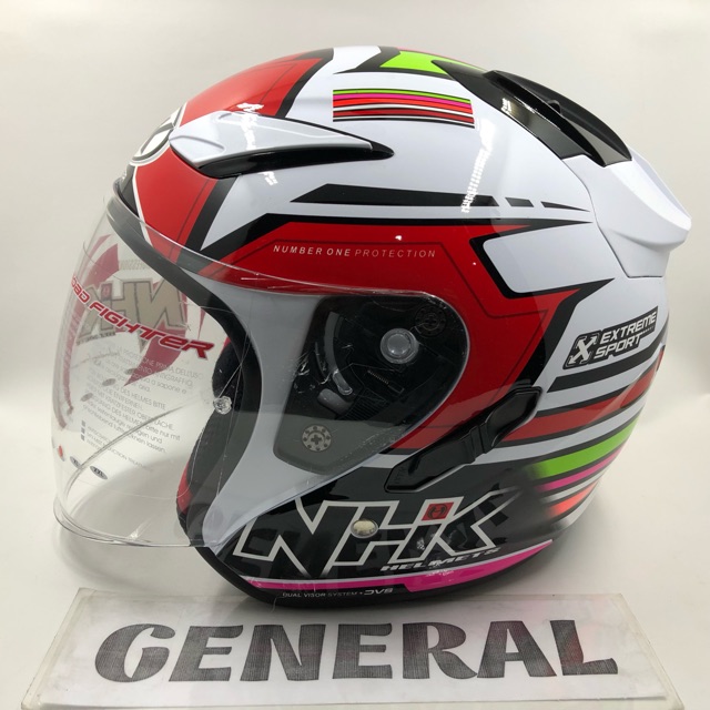 Helm NHK R1 Motif Rainbow White Red Putih Merah Double Visor Half Face
