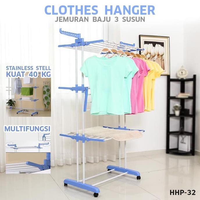 Jual Jemuran Baju Clothes Hanger Jemuran Lipat 3 Tingkat Gantungan Baju