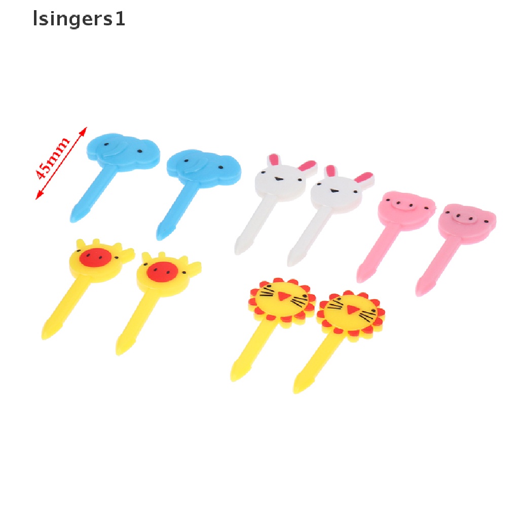 (lsingers1) 10pcs / Set Garpu Buah / Kue / Dessert Mini Motif Kartun Hewan Untuk Anak