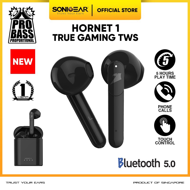 Earphone Gaming Hornet 1 True Wireless Bleutooth Headset By Sonicgear