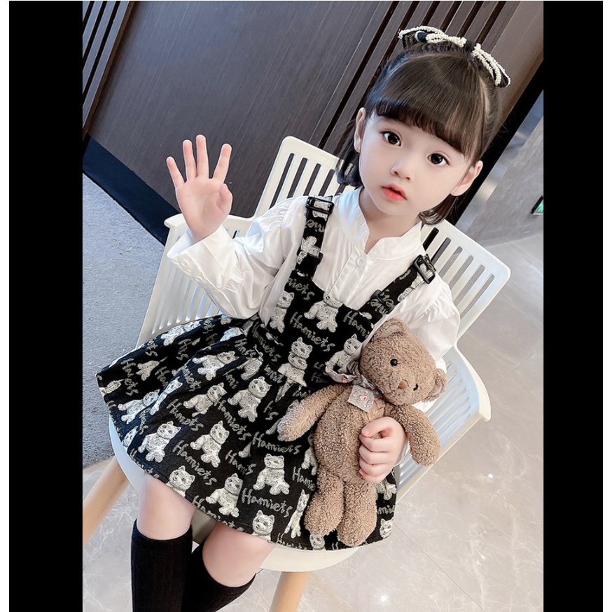 babyfit ALICE BEAR baju setelan anak perempuan rok overall dengan kemeja lengan panjang import al-d24