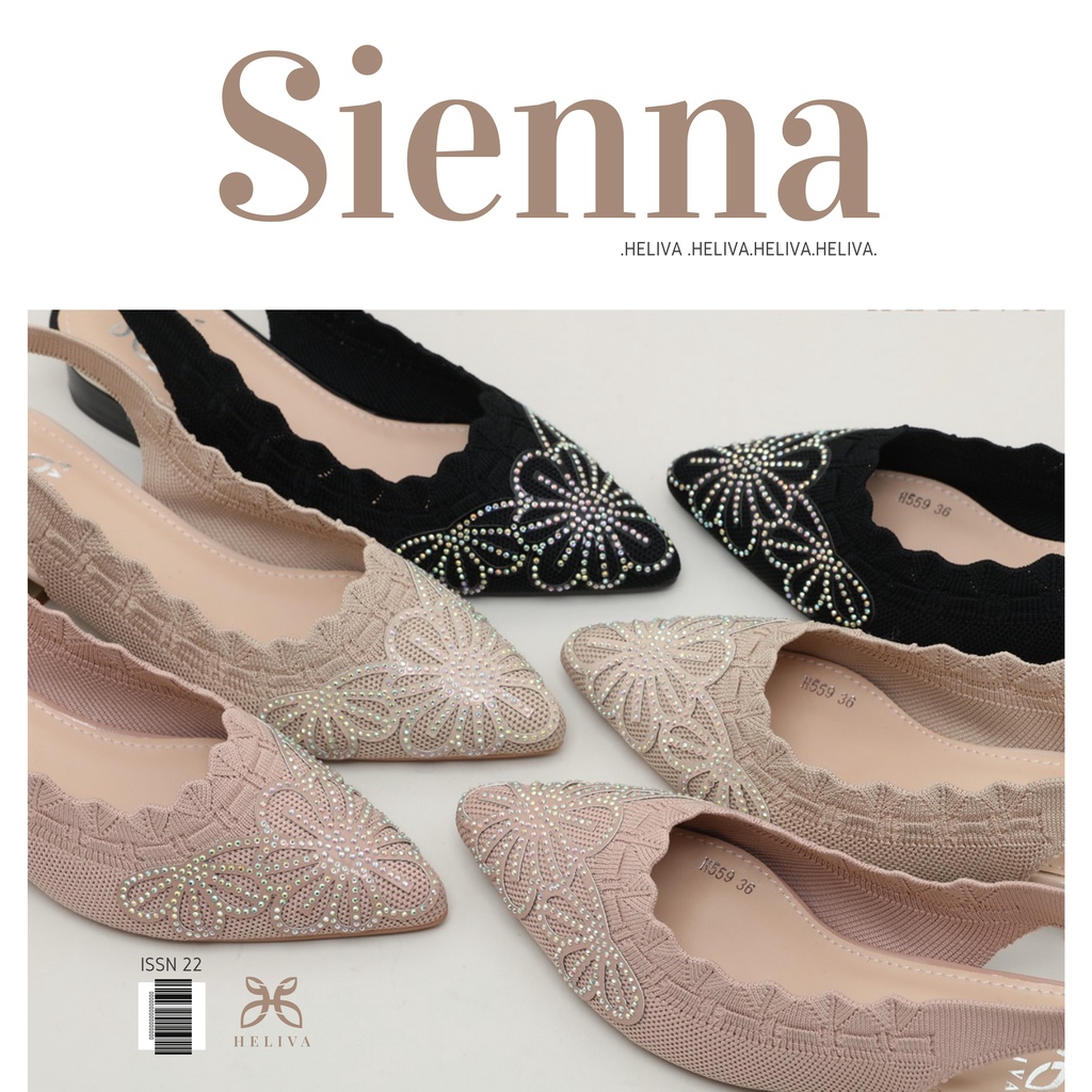 HELIVA SIENNA Low Heels 3cm Sling Back Jewel Shoes Bahan Rajut Knitted H559 Original Brand