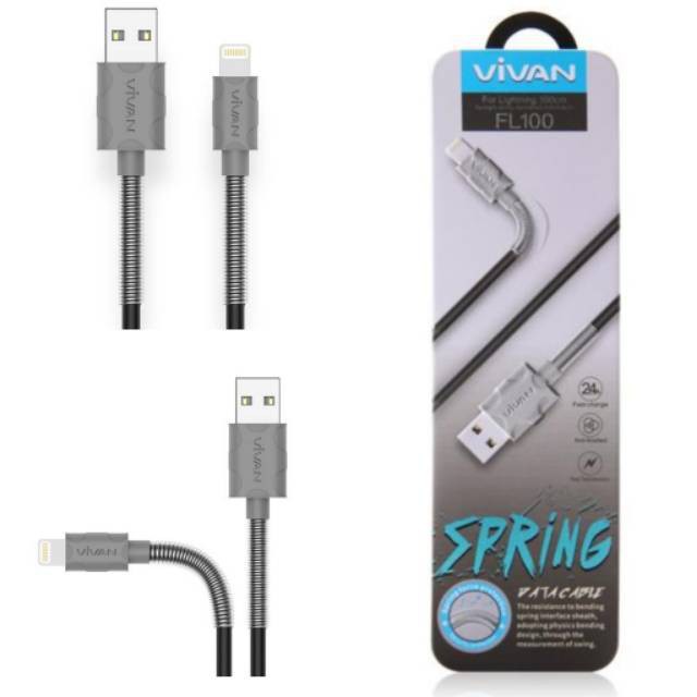 VIVAN FL100 1M Spring Lightning Data Cable for IPhone 2.4A