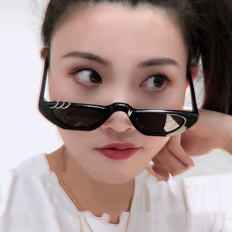 European and American retro rectangular narrow frame mirror ring Korean hip-hop small frame sunglasses