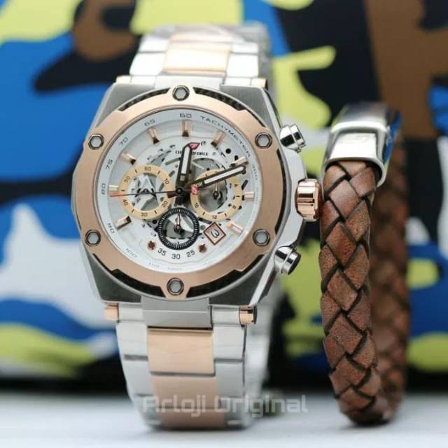 JAM TANGAN PRIA CHRONOFORCE 5297G-2 SILVER ROSEGOLD FREE GELANG. GARANSI RESMI 1TAHUN