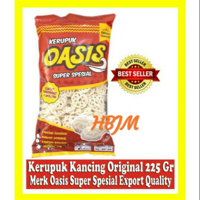 

KERUPUK KANCING ORIGINAL 225 GR MERK OASIS SUPER SPESIAL EXPORT QUALTY