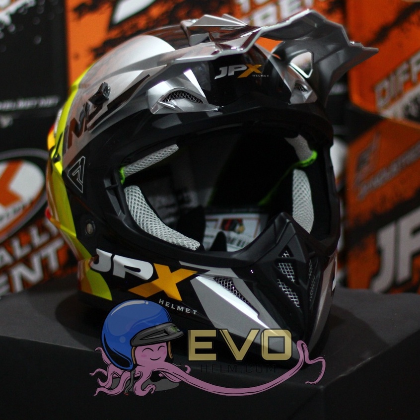 HELM JPX CROSS_FOX1 SERI X37 - SILVER GLOSS / RED + GOOGLE SNAIL (ONGKIR 2 KG) HELM JPX TERBARU