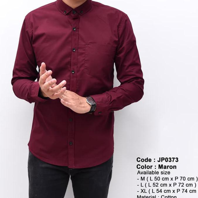 Baju Kemeja Kerja Pria Polos Merah Maroon Lengan Panjang Slimfit Murah - Putih, XL