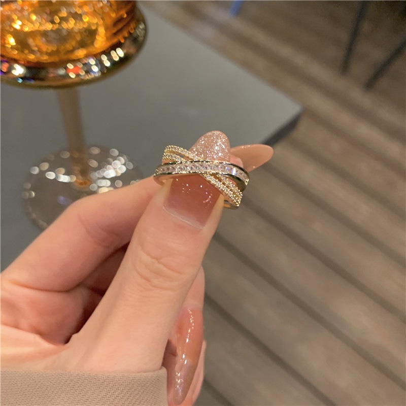 Cincin wanita anti karat batu Zircon berlapis emas