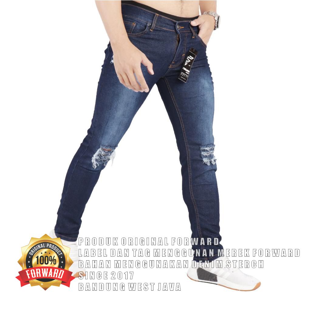 Celana jeans denim pria sobek ripped destroy forward system