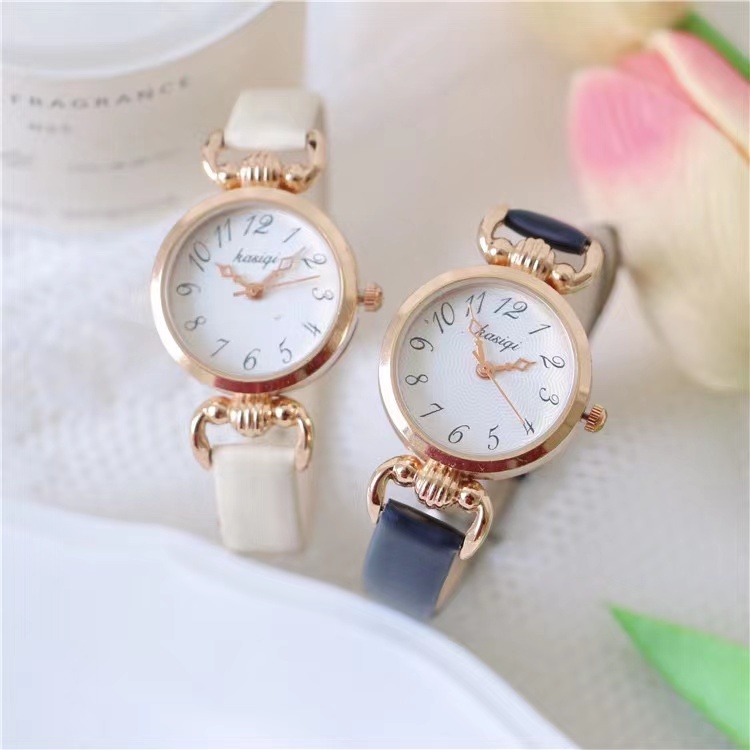 [COD] Jam Tangan Wanita Elegan Strap Pu Dial Bulat Angka Korean Fashion Import