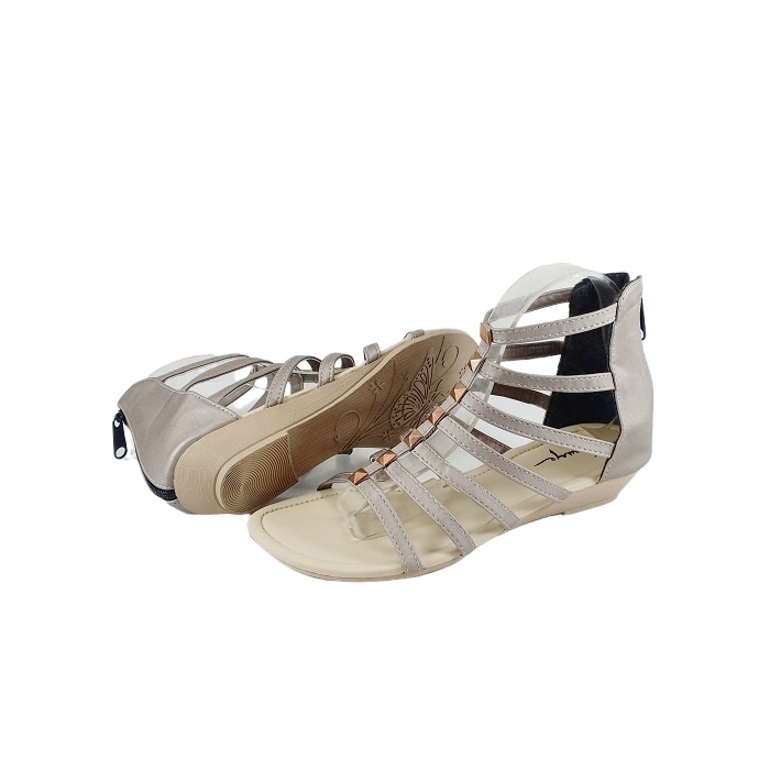 Emye GL07 Sandal Slop Gladiator Tali Wanita Pengikat Zipper Mewah Elegan Murah 2021-ABU