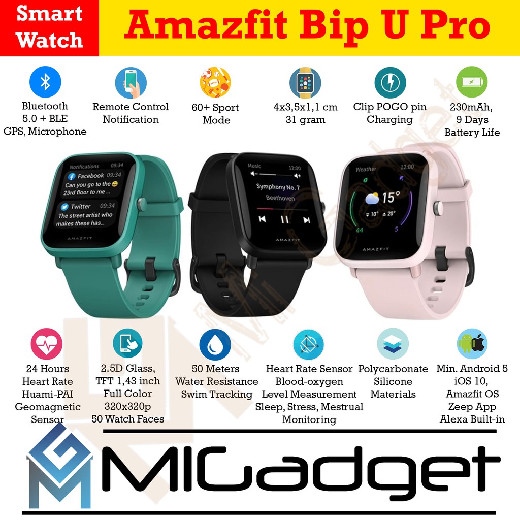 Amazfit Bip U Pro Smartwatch Sport Jam Tangan Digital Smart Watch