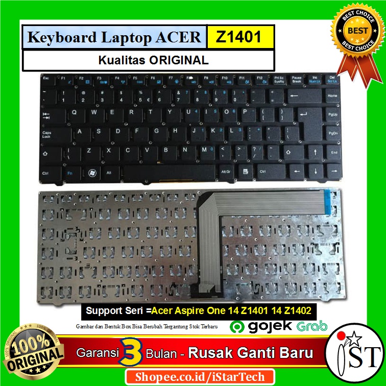 Keyboard Laptop Acer Aspire One 14 Z1401 14 Z1402 - Hitam
