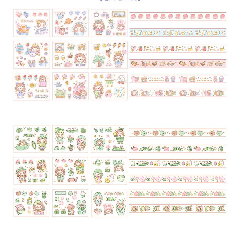 Lanfy Stiker Tape Dekoratif Kawaii Korea Kartun Alat Tulis Stiker Notebook Album Diary Jurnal Masking Tapes