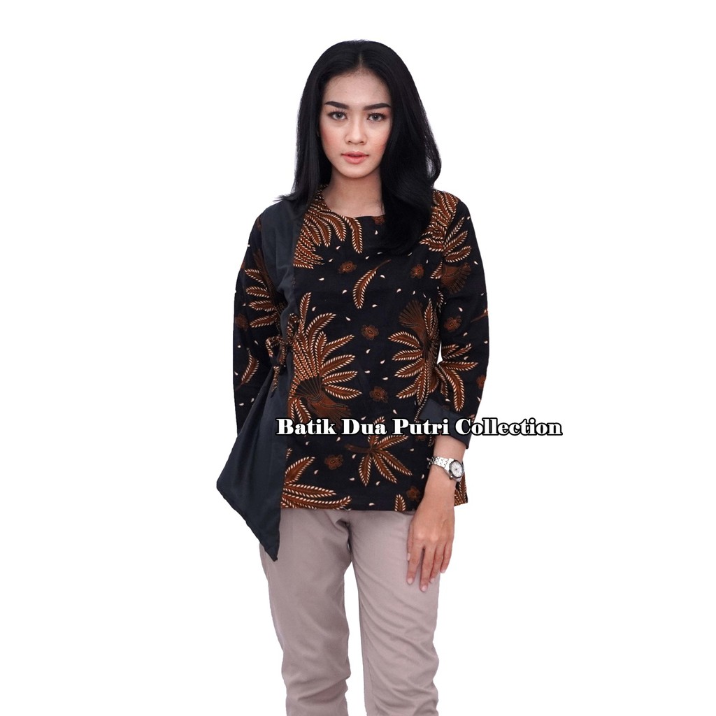 Blouse Batik Atasan Wanita Kemeja Batik Pria Manggar Hitam