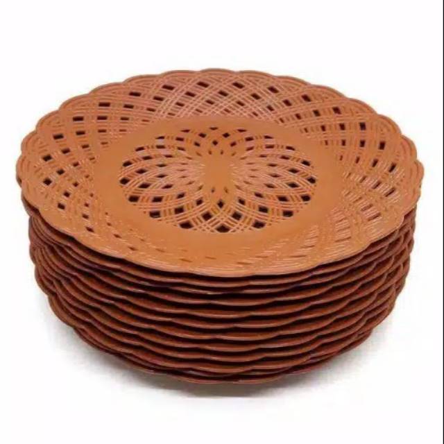 Piring rotan plastik coklat