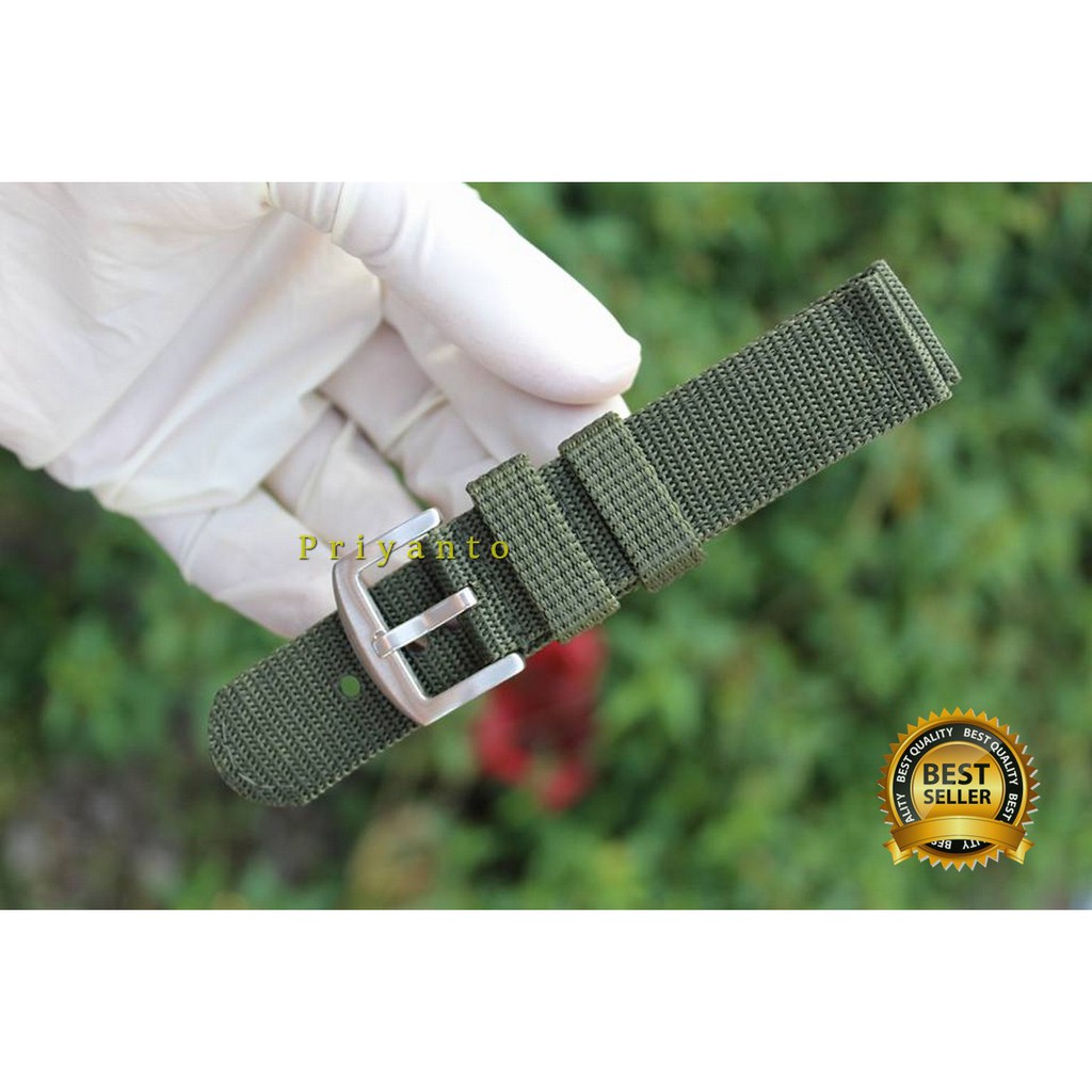 STRAP TALI JAM TANGAN NYLON CANVAS HIJAU ARMY 22MM WATCH BEND TERBAIK PREMIUM