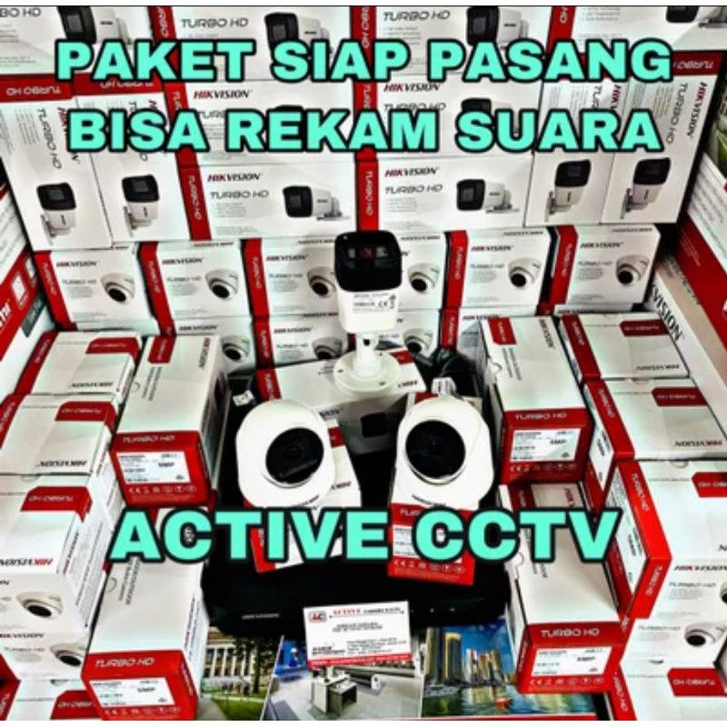 paket camera cctv 3 kamera hikvision 5mp dual light colorvu + audio build built in mic 4 channel ch bisa rekam suara 4ch