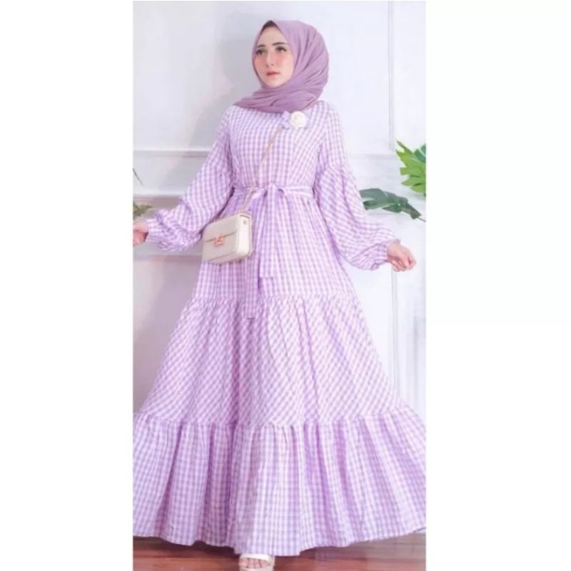 GAMIS KOTAK LILAC LD 110-120/GAMIS TARTAN LILAC/GAMIS BUSUI /GAMIS MURAH /GAMIS KOTAK TERBARU