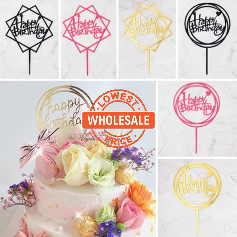 [Harga Grosir]1pc Topper Kue Ulang Tahun / Pernikahan Desain Tulisan Happy Birthday Bahan Akrilik/Hot Sale