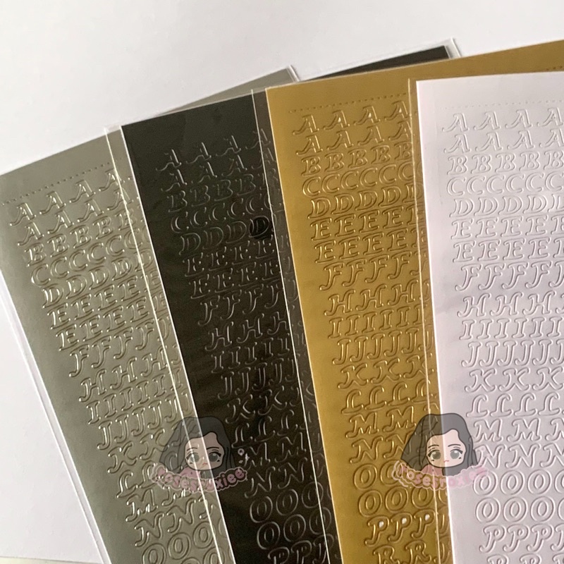 

STICKER ALFABET HURUF KAPITAL/KECIL, HITAM PUTIH GOLD SILVER