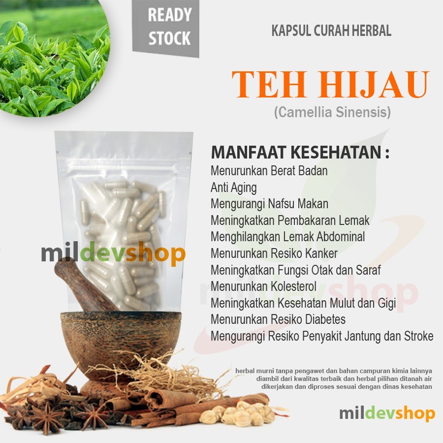 TEH HIJAU 100 Kapsul Curah Herbal Pelangsing Jerawat Toner Diabetes