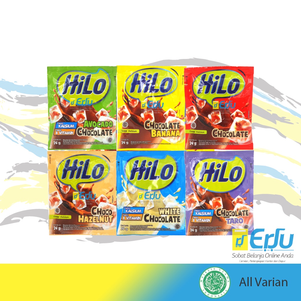 

VARIAN HiLo Reguler Minuman Susu Coklat Bubuk Avocabo Banana Hazelnut Taro White Halal