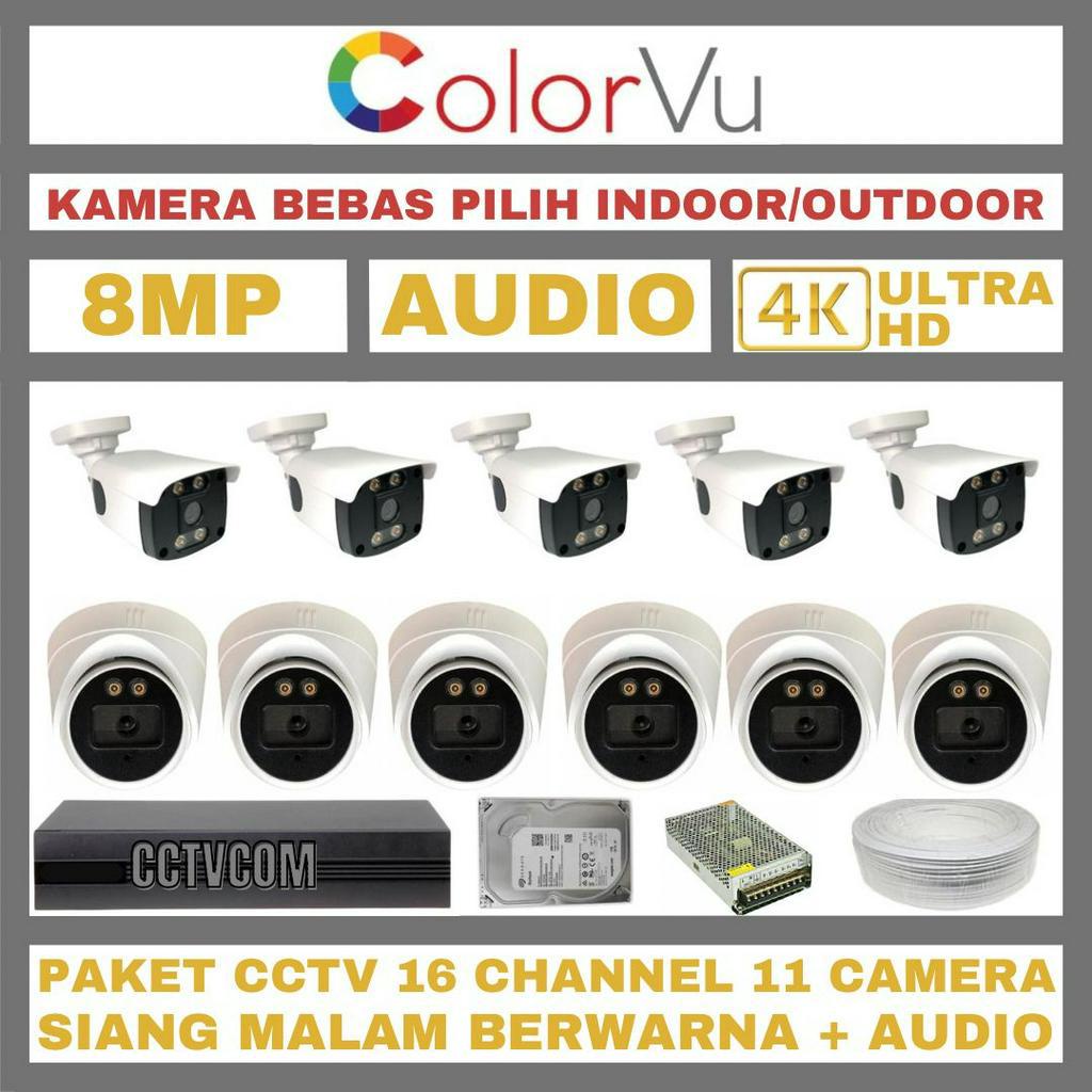 PAKET CCTV COLORVU 8MP 16 CHANNEL 11 KAMERA ULTRA HD 4K CAMERA AUDIO