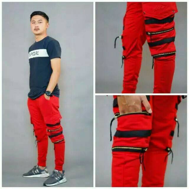 Celana Jogger Pria Double zipper Joggerpants Katun Bebyterry Premium Sweat Pants Unisex