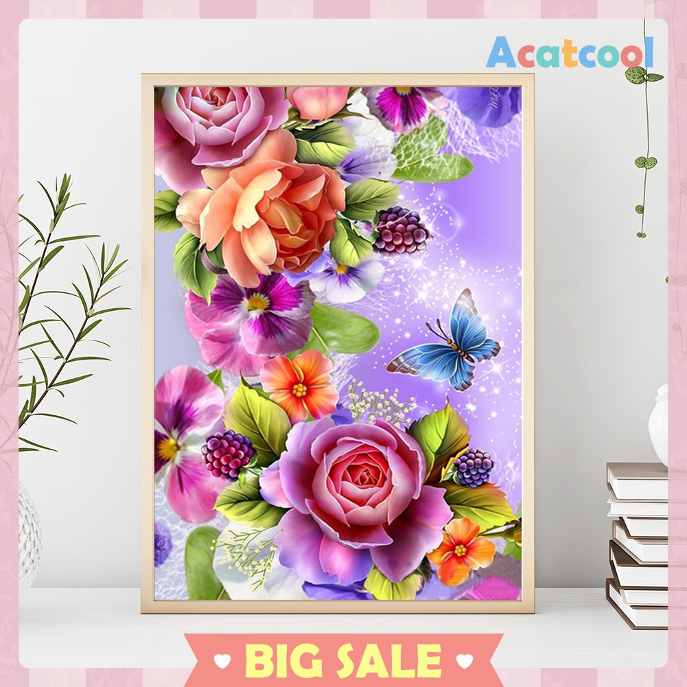 5D DIY Full Drill Diamond Painting Gorgeous Flowers Butterfly Cross Stitch