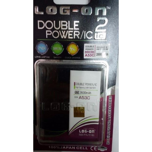 LOG-ON Battery For Evercoss A53C - 2600mAh Double Power & IC - Garansi 6 Bulan