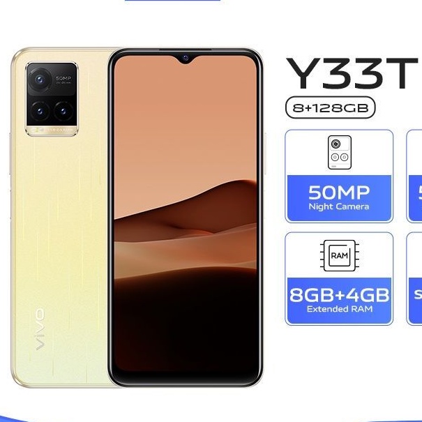 HP VIVO Y33T Y33 T RAM 8 128 8GB + 4GB EXTENDED ROM 128GB GARANSI RESMI ORIGINAL 100% NEW BARU