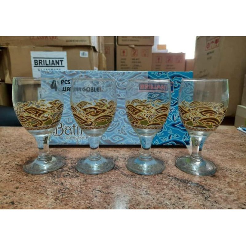 GELAS GOBLET | [SET ISI 4 PCS] | GELAS WINE | GELAS PESTA | GELAS KACA | GELAS MOTIF BATIK