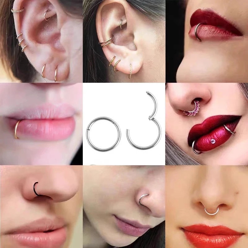 1pc Cincin Tindik Bibir / Hidung Palsu Bahan Titanium Stainless Steel Ukuran 6 / 8 / 10 / 12mm Untuk Wanita