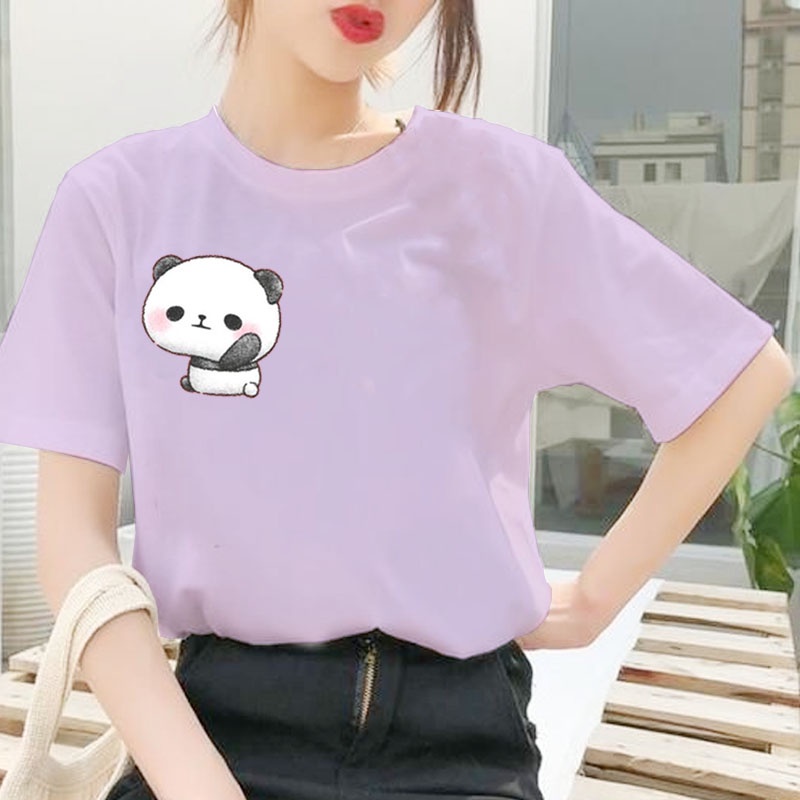 Baju Kaos Atasan Tshirt Motif Panda Korea Lucu Oversize jumbo Wanita Cewek Import