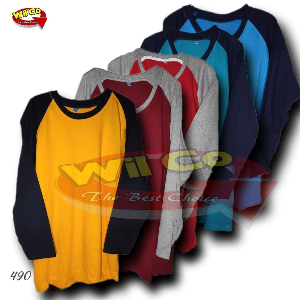 J490 Kaos Raglan Pria Wanita Kaos Raglan Lengan Panjang