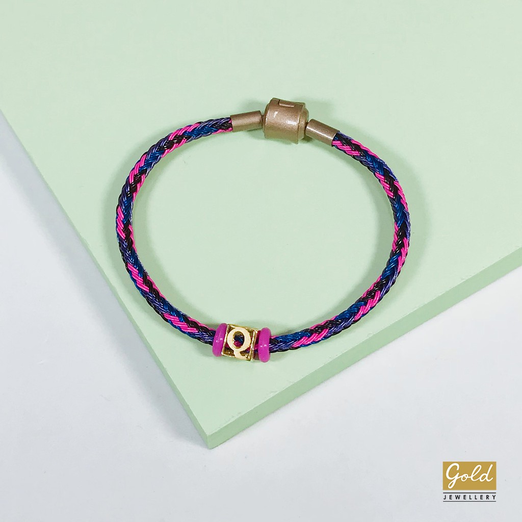 Gelang tali emas kuning 700 16k charm inisial alphabet huruf Q