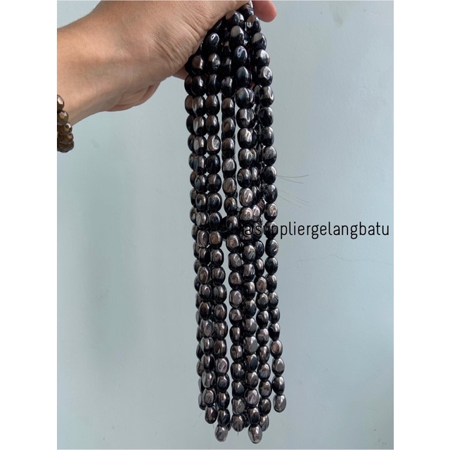 kristal CEKO KACANG SILVER BLACK 10mm hitam perak oval cutting string