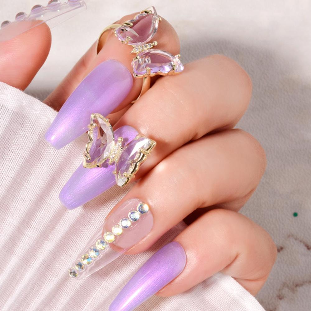 AUGUSTINA Agustinina Kristal Kupu-Kupu Cincin AB Berlian Adjustable DIY Nail Art Shiny Nail Aksesoris Foto Properti Perhiasan Kuku