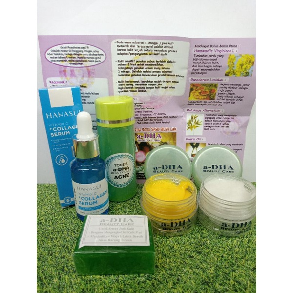 PAKET CREAM A-DHA HIJAU ORIGINAL 5in1 LENGKAP ( Cream siang + malam + Serum + Toner + Sabun ) a-DHA