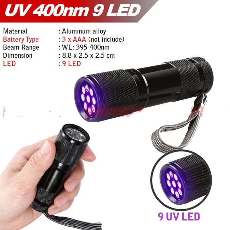 Senter Ultraviolet UV 9 LED  - Hemat